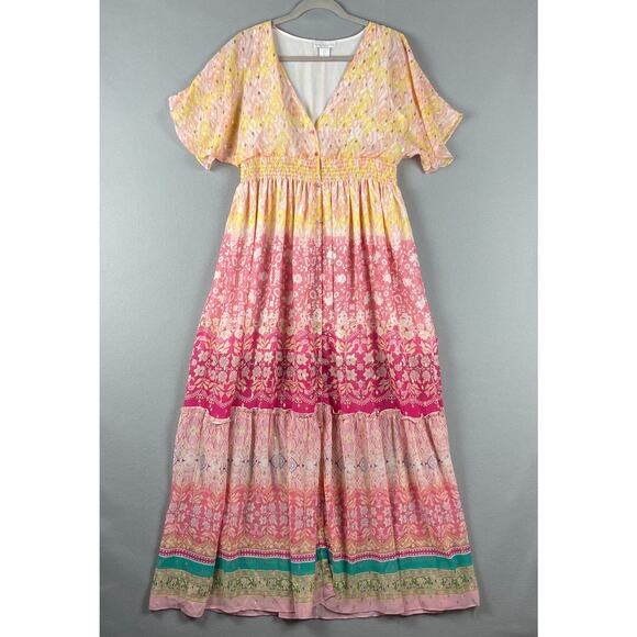 House of Harlow 1960 Floral Maxi Dress Womens Small Pink Metallic Colorful - Picture 1 of 16